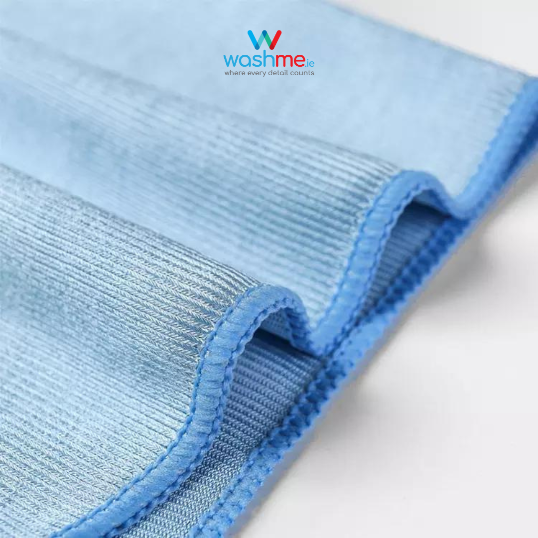 Glass Microfibre cloth. Lint Free. Smear Free. Best Glass Cleaning. Blue microfibre cloth. Irish Made, Irish Sourced. shop Local