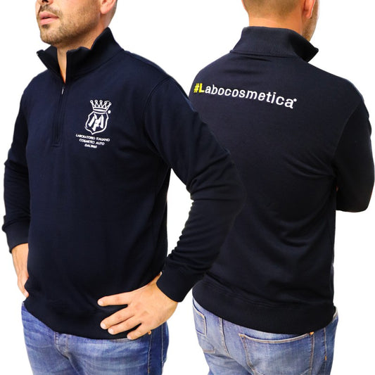 Labocosmetica pullover. blue with Labocosmetica logo. Labocosmetica Cork Ireland