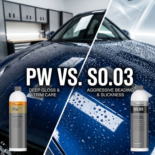 Blue car with Koch Chemie PW and S0.03 applied. showing differences of beading.