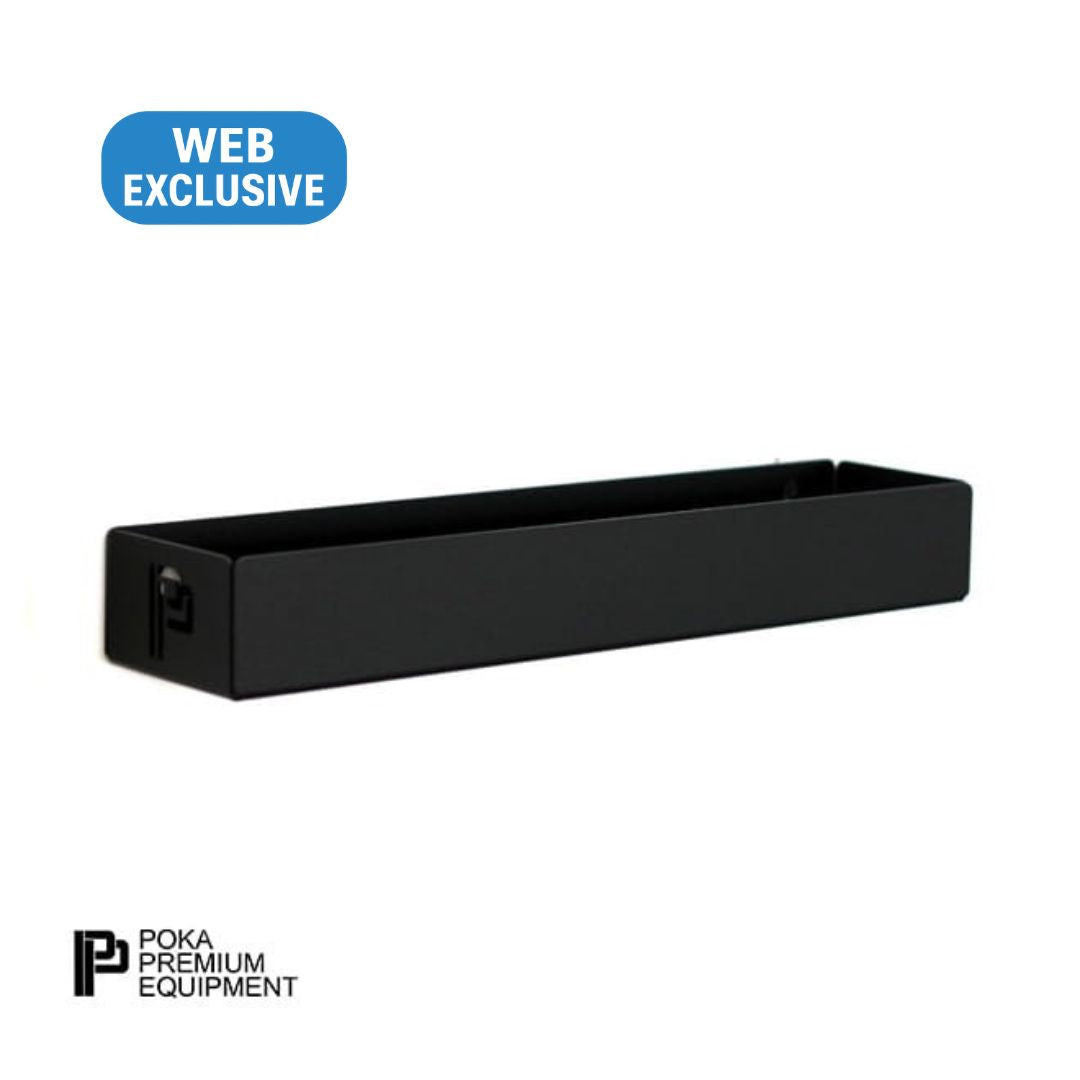 Black rectangular Shelf with 'Poka Premium Equipment' branding on a white background