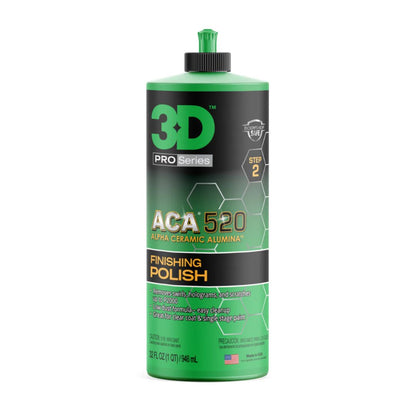 Green bottle of 3D Pro Series ACA 520 Finishing Polish on a white background