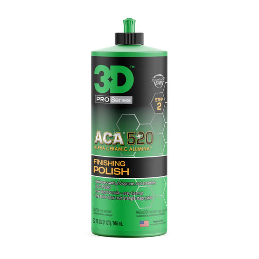 Green bottle of 3D Pro Series ACA 520 Finishing Polish on a white background