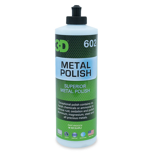 3D Metal Polish. Works on all metals – aluminium, gold, brass, silver, copper, magnesium, diamond plate and all types of uncoated metal wheels.