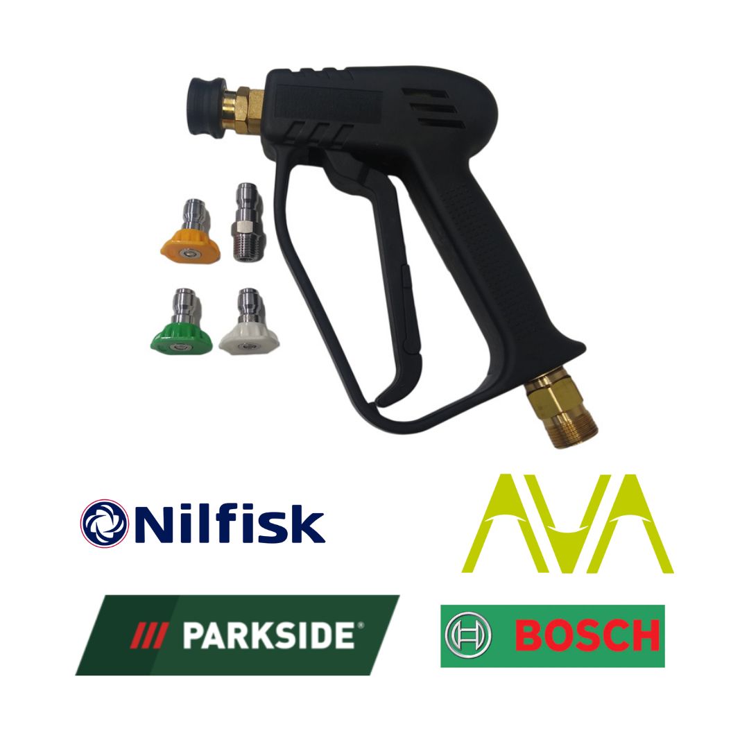 Nilfisk and Parkside power washer Stubby Quick Release Trigger Gun. Snow foam trigger lance. Nilfisk short trigger gun. Kink hose Parkside fix. washme.ie