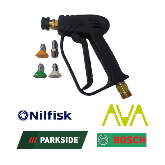 Nilfisk and Parkside power washer Stubby Quick Release Trigger Gun. Snow foam trigger lance. Nilfisk short trigger gun. Kink hose Parkside fix. washme.ie
