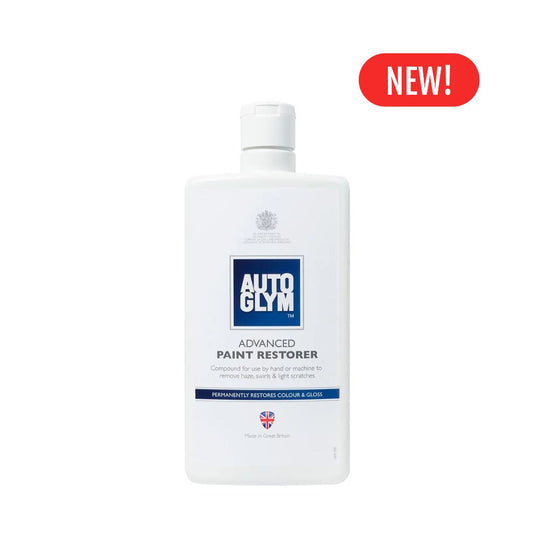Autoglym Advanced Paint Restorer bottle with a 'New!' label on a white background