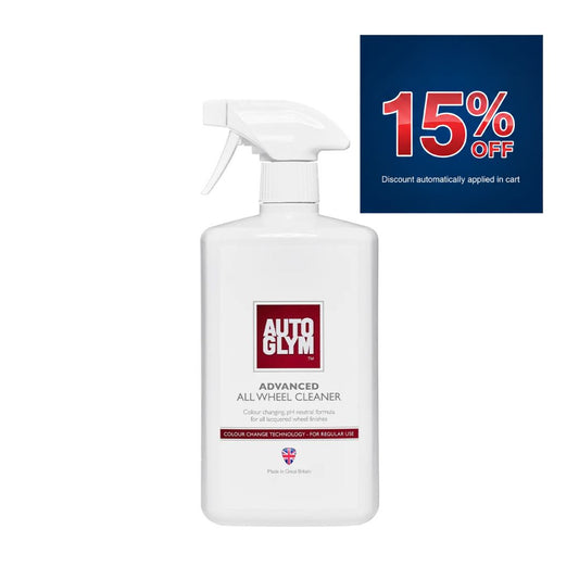15% off Autoglym Wheel Cleaner like Magma. An ultimate wheel cleaner that safely cuts through road grime? It’s time you reached for a bottle of our colour changing, high-cling, pH neutral Advanced All Wheel Cleaner. Autoglym Ireland