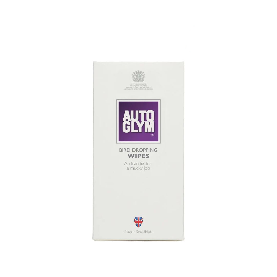 Box of Autoglym bird dropping wipes with a 'New!' label on a white background