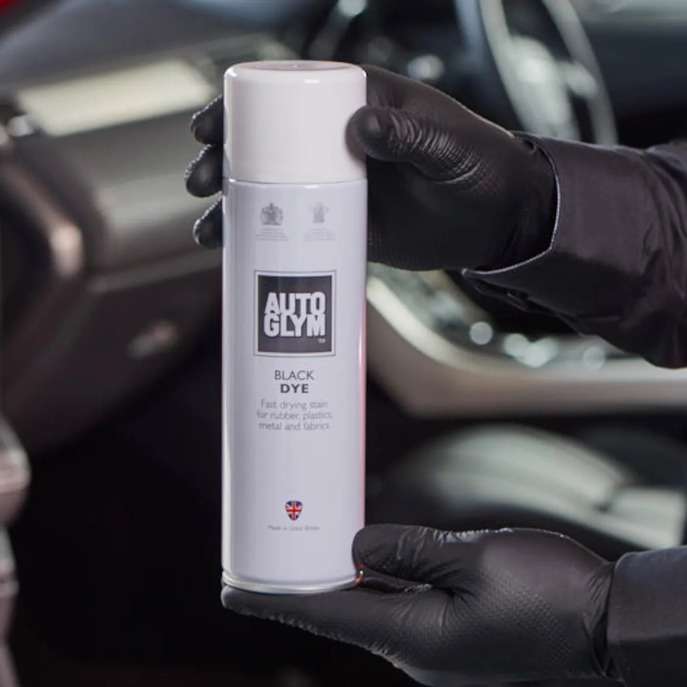 Autoglym Black Carpet Dye. Autoglym Ireland. Autoglym Black Dye is a fast-drying stain for a wide variety of surfaces to restore or improve appearance of tyres, rubber mats, carpets, fibreboard facings and unpainted plastic mouldings or bumpers. Autoglym Ireland