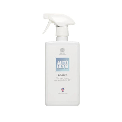 White spray bottle labeled 'Autoglym De-Icer' on a white background
