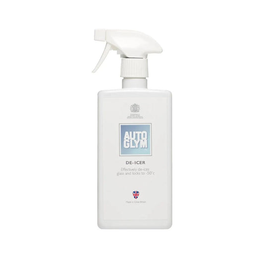 White spray bottle labeled 'Autoglym De-Icer' on a white background