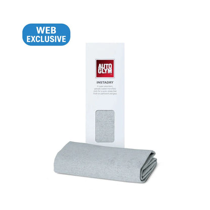 Grey Instadray towel with Autoglym packaging on a white background