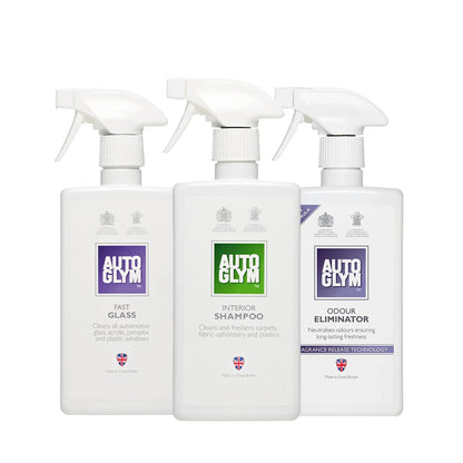 Autoglym Interior Kit. Glass cleaner, carpet shampoo, odour eliminator. Autoglym Gift Set. Autoglym Ireland, Autoglym Cork Ireland. Car present and gift