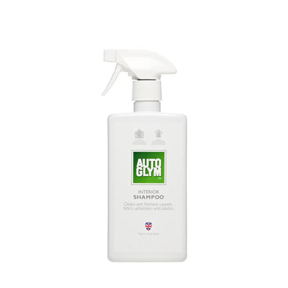 Autoglym Interior Shampoo cleaner. removes stubborn stains from all interior fabrics and surfaces such as carpets, fabric upholstery, dashboards, doors and headlining.