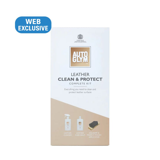 Autoglym leather clean and protect complete kit packaging on a white background
