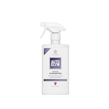 Autoglym Odour Eliminator spray bottle on a white background