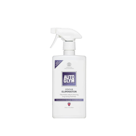 Autoglym Odour Eliminator spray bottle on a white background