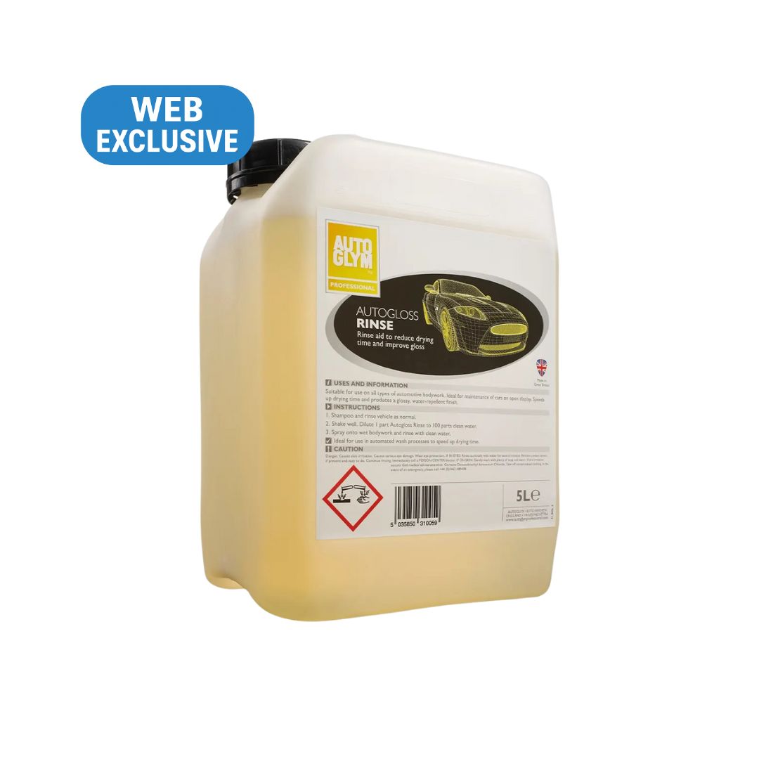 Autoglym Autogloss Rinse Aid Car care product container with label on a white background