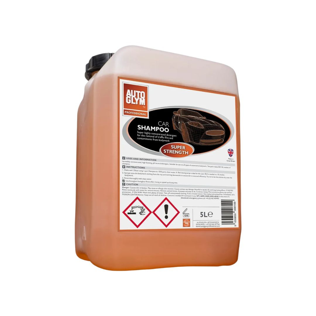 Autoglym car shampoo container on a white background