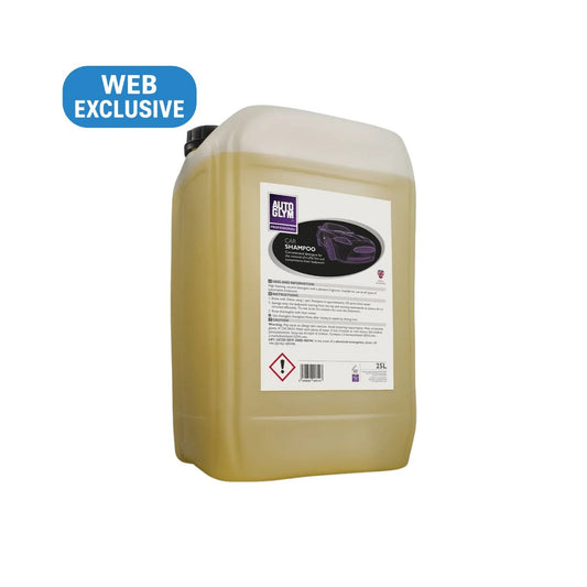 Large container of Autoglym shampoo with a label on a white background, featuring a 'Web Exclusive' badge.