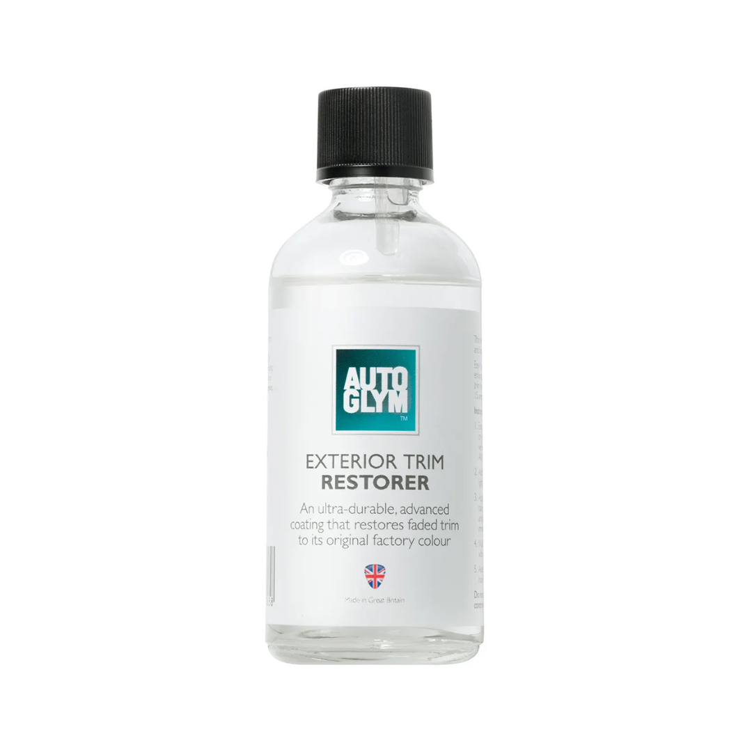 Autoglym exterior trim restorer bottle on a white background