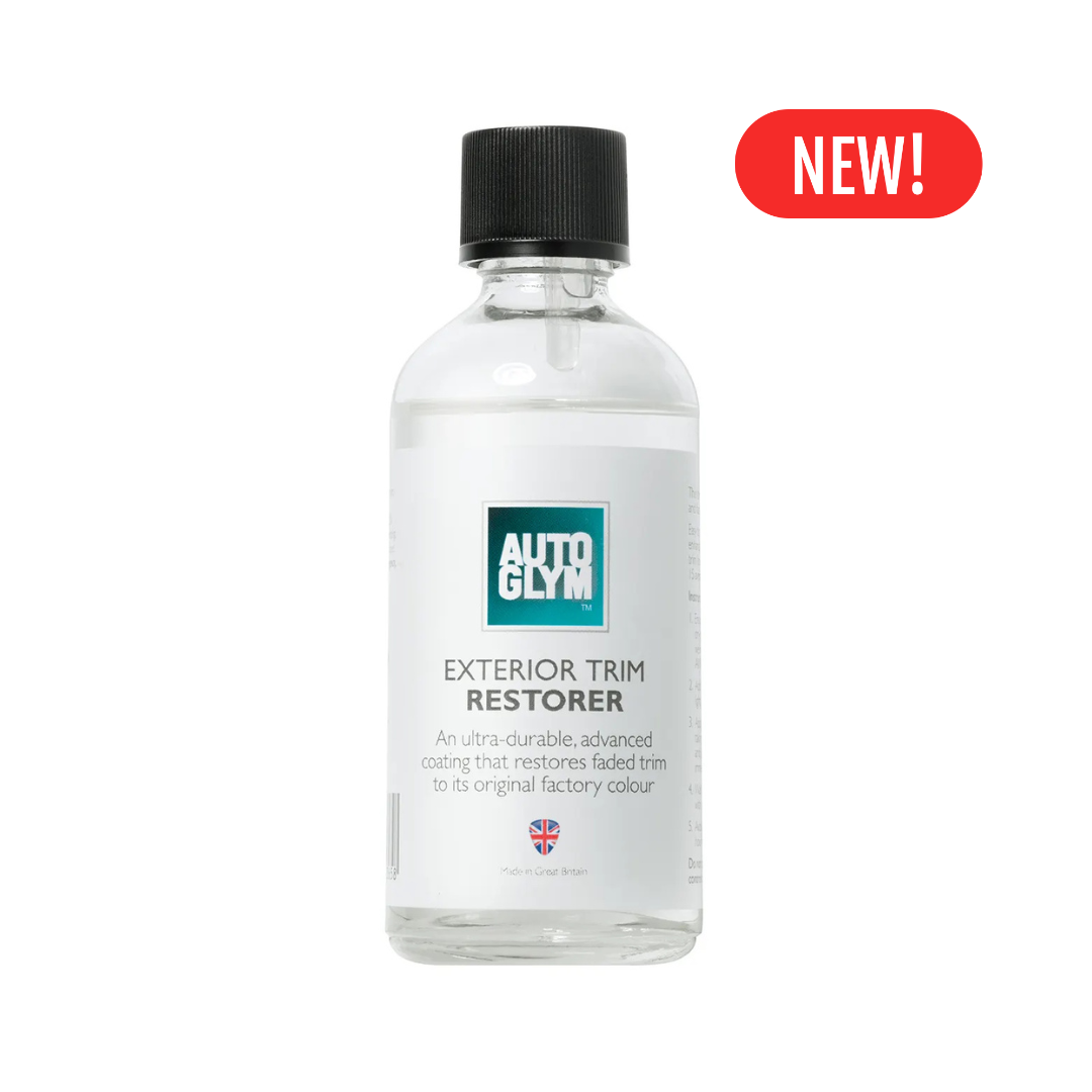 Autoglym exterior trim restorer bottle with a black cap on a white background