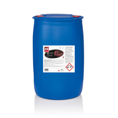 A 200L blue plastic barrel of Autoglym Heavy Duty TFR, set against a plain white background with a soft reflection.