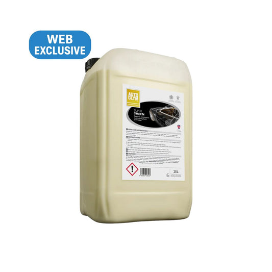 Large container of Autoglym Professional Super Sheen 25L product with a label on a white background