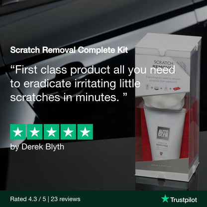 Scratch removal complete kit with packaging on a car background