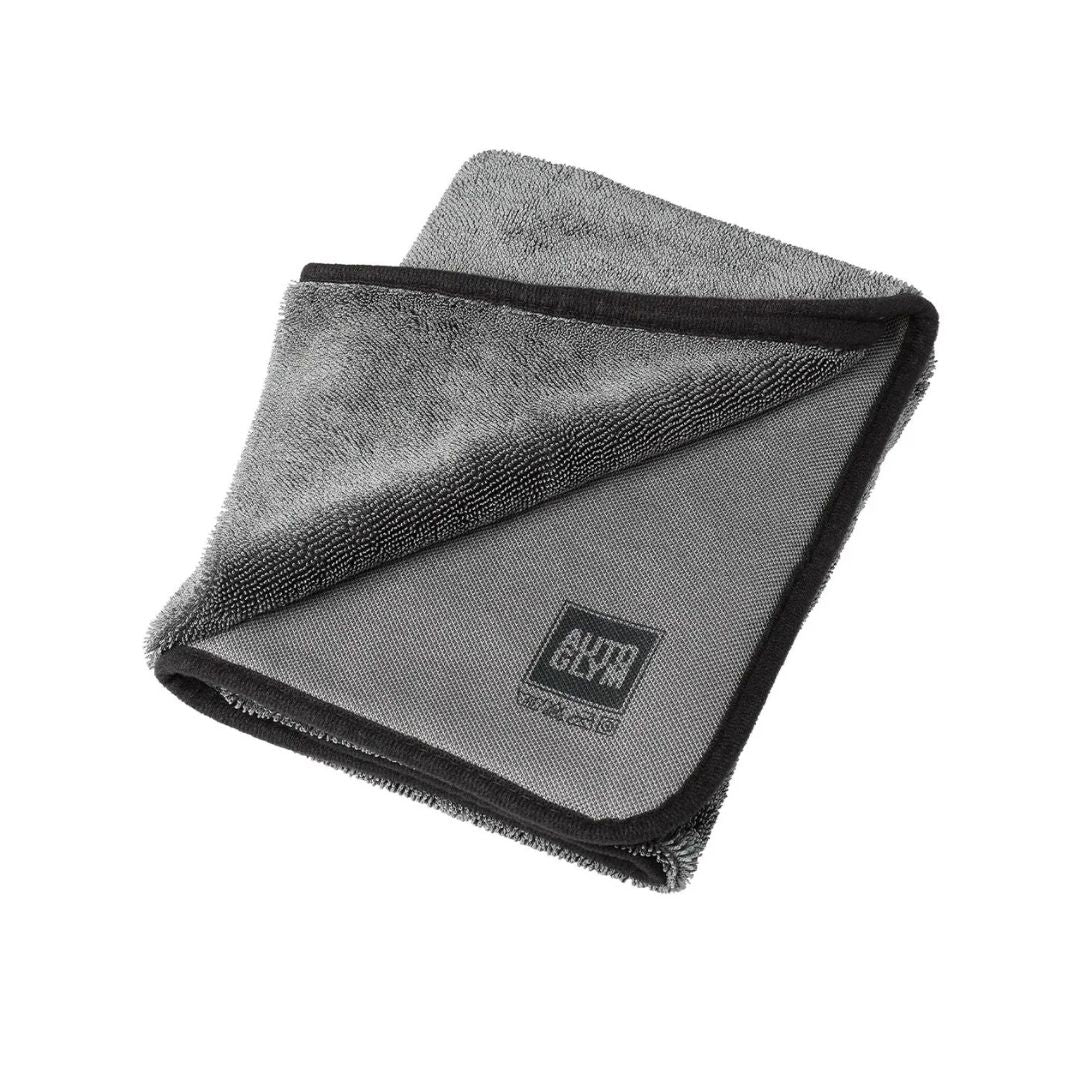 Folded gray Autoglym Drying towel with black border and Autoglym logo on a white background