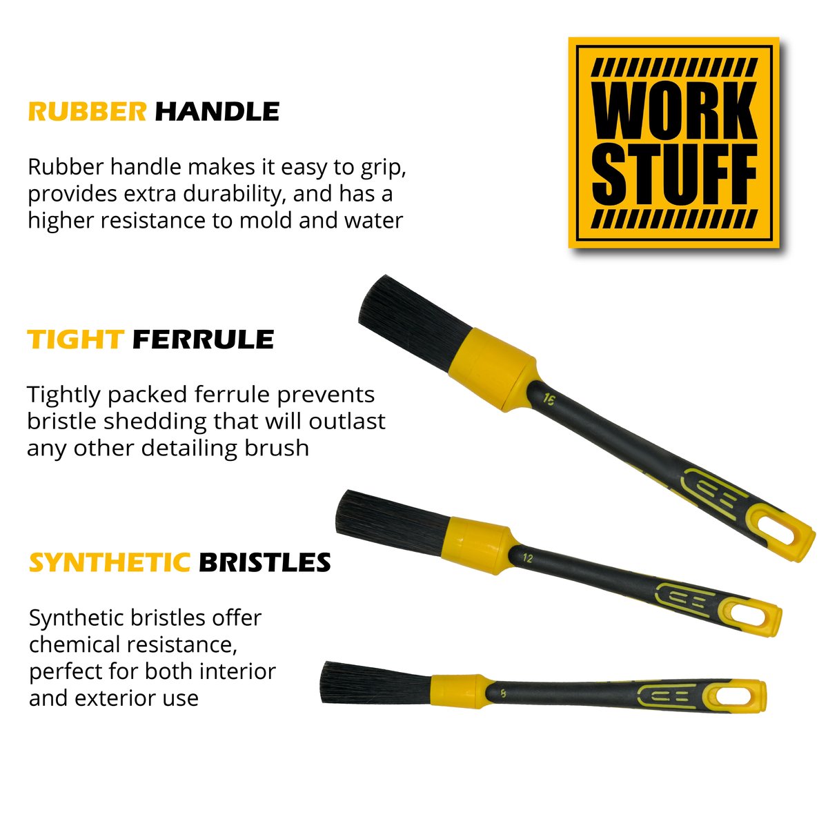 Work Stuff Brush with yellow rubber handle. Perfect wheel brush. Work Stuff Cork Ireland