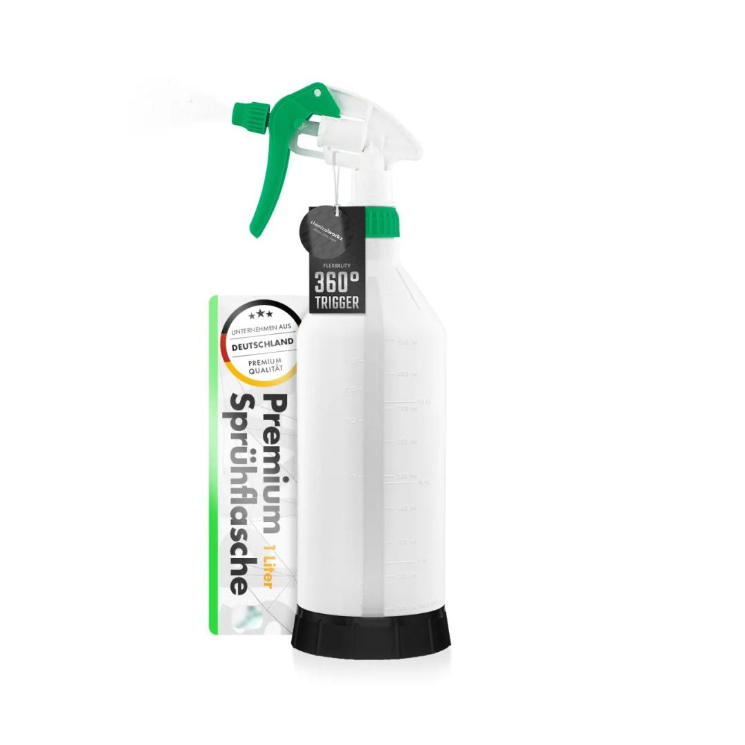 White Chemicalworkz spray bottle with green trigger and black base on a white background, labeled 'New!'.