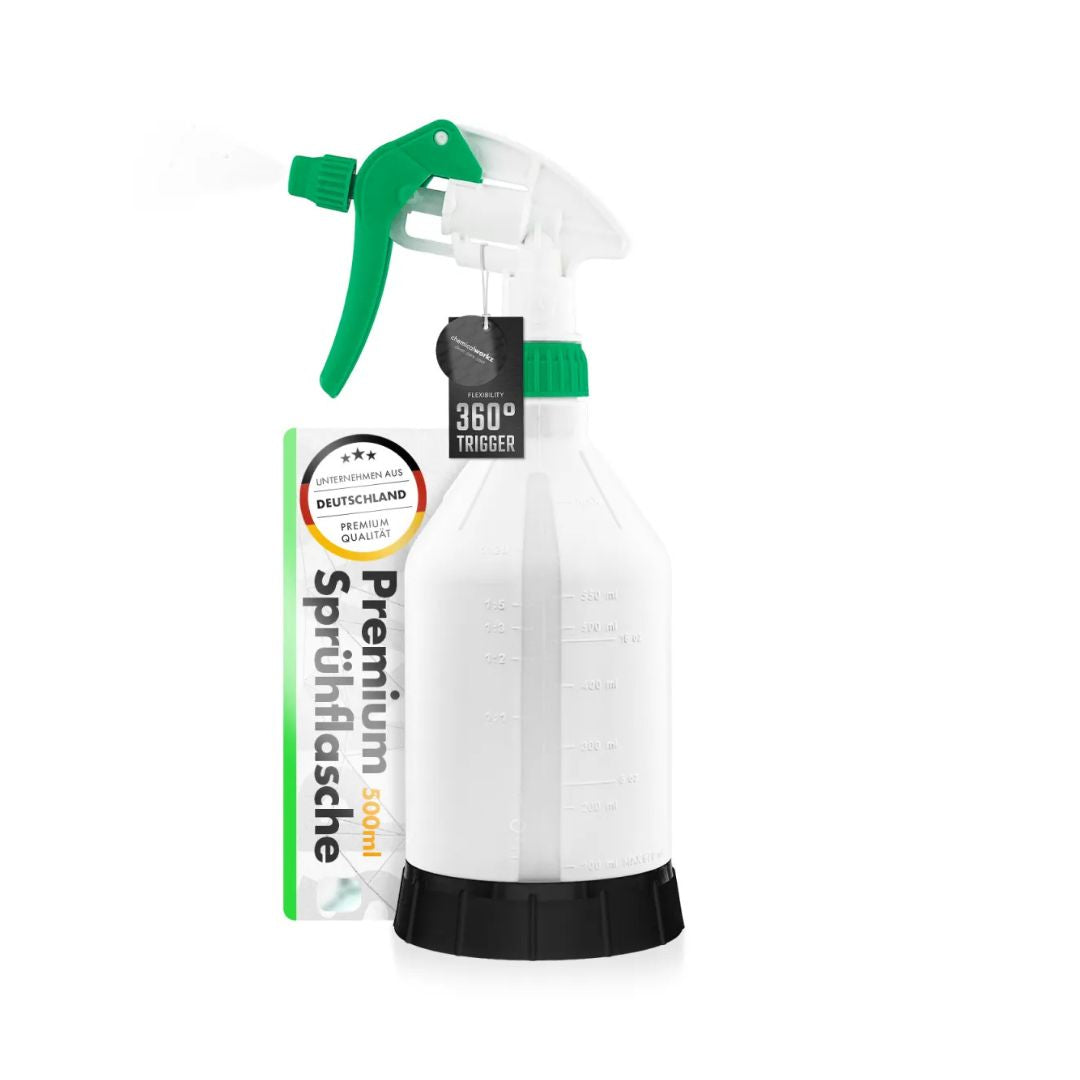 White Chemicalworkz spray bottle with green trigger and black base on a white background