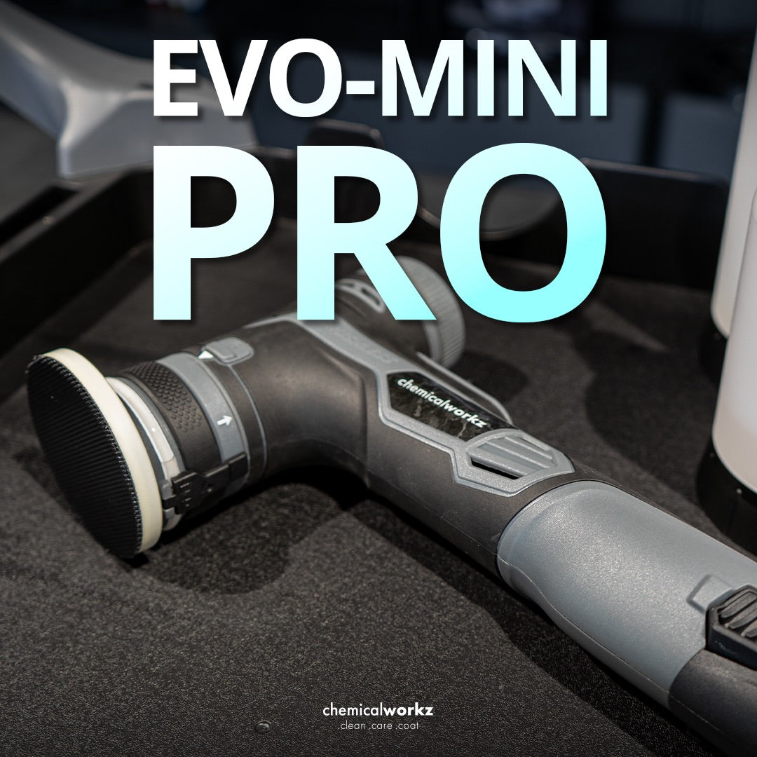 Gray and black EVO-MINI PRO tool on a dark surface with 'chemicalworkz' branding.