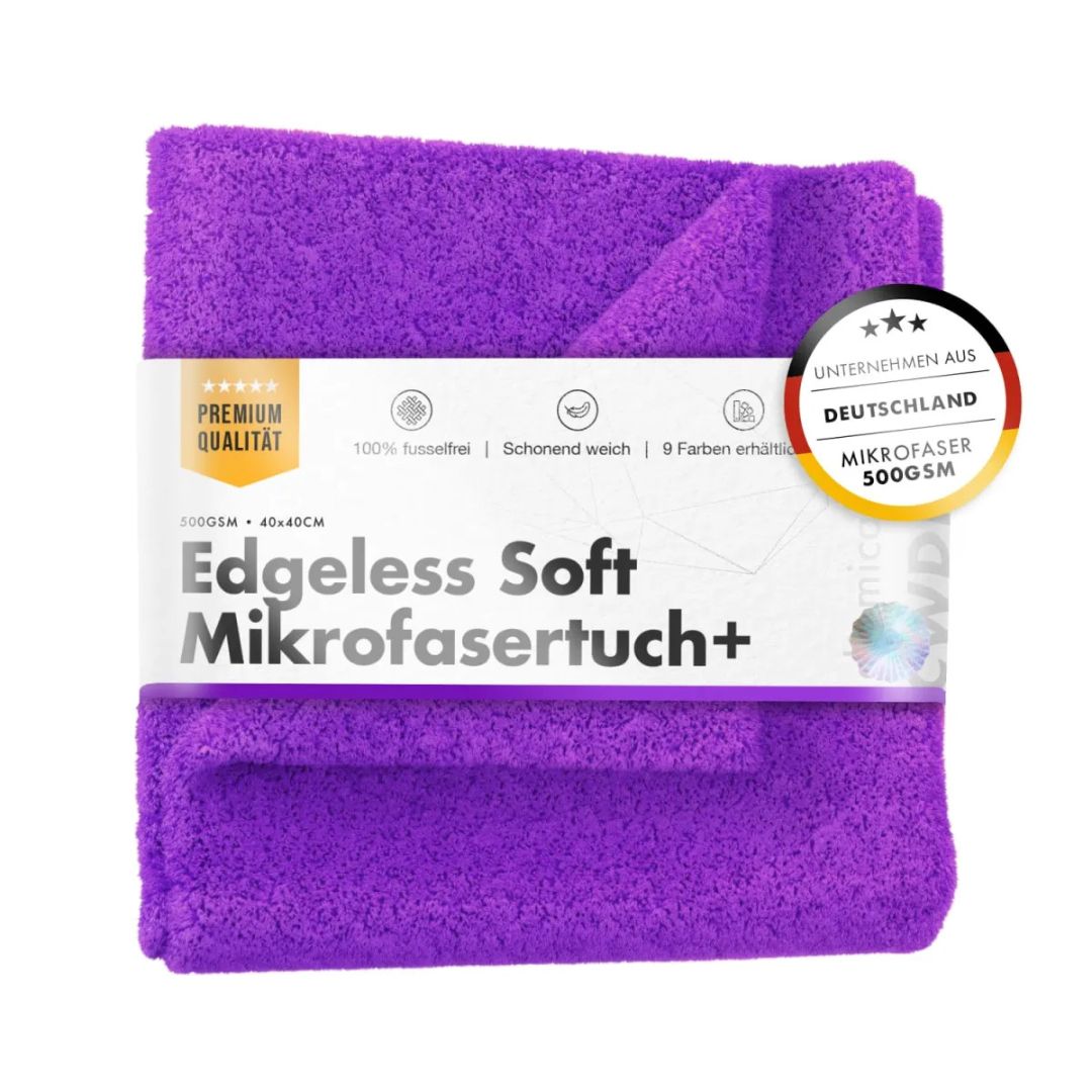 Purple Chemicalworkz microfibre buffing towel with packaging on a white background with 500gsm extra soft 
