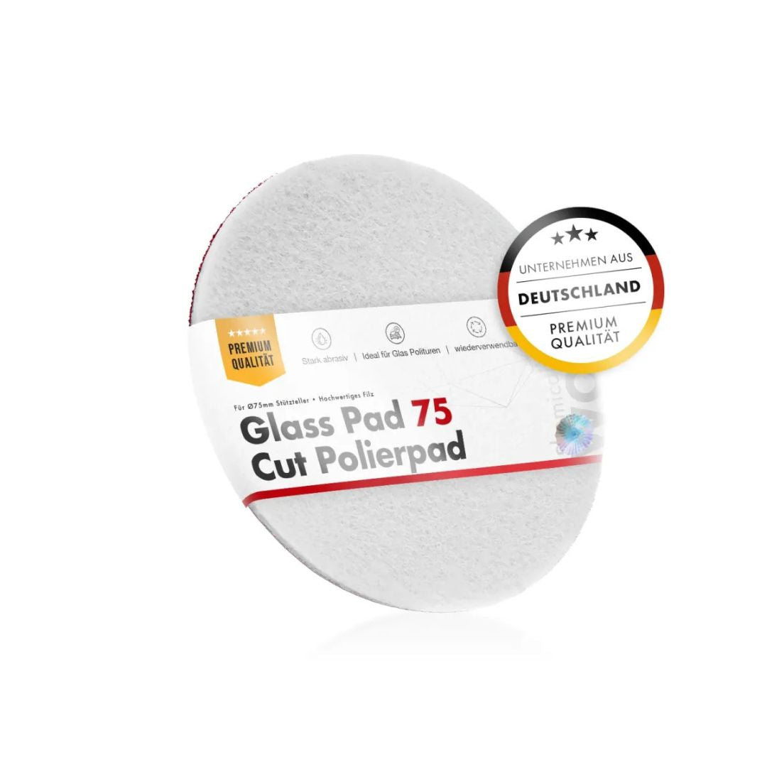 Chemicalworkz Glass polishing felt pad with label on a white background