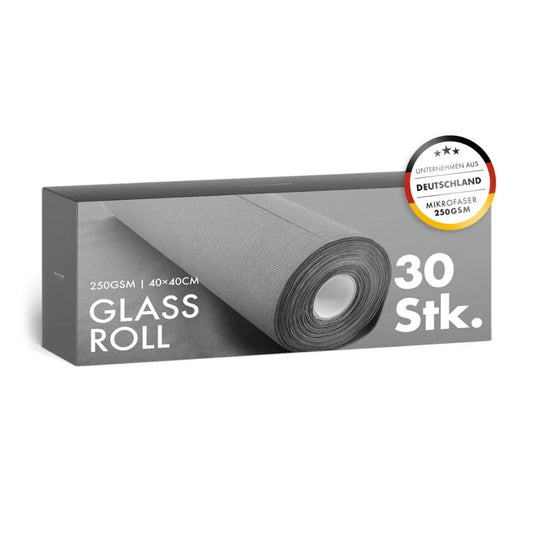 Packaging of a Chemicalworkz glass cloth roll with text and certification logo on a white background