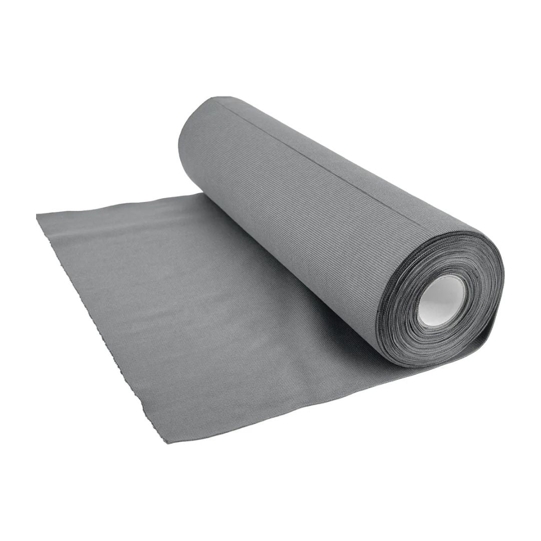 Roll of grey glass microfibre cloths on a roll on a white background