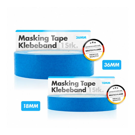 Two rolls of blue Chemicalworkz masking tape with size labels on a white background.