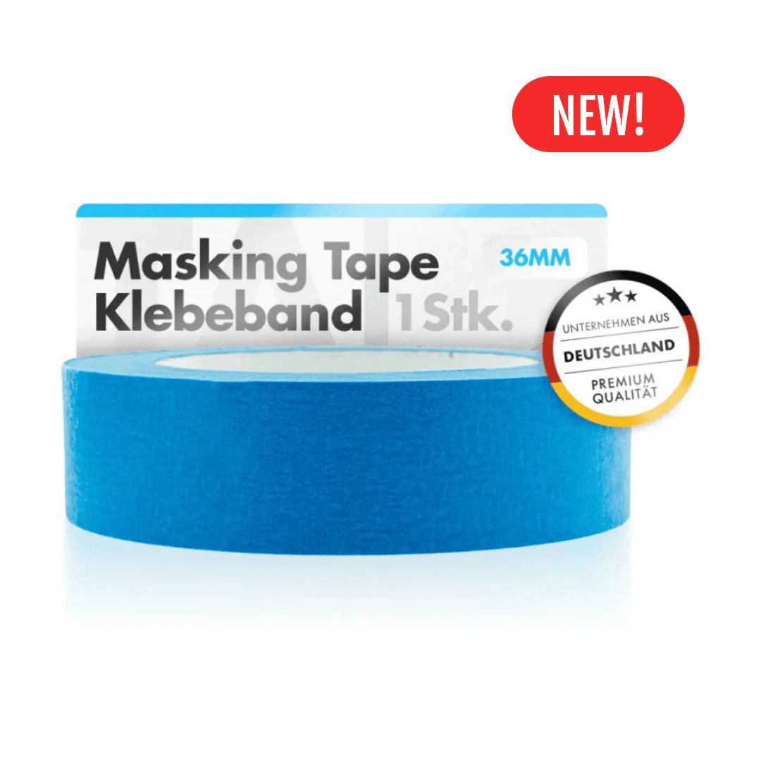 Blue Chemicalworkz masking tape with a label indicating 'New!' and 'Deutschland Premium Qualität' on a white background.
