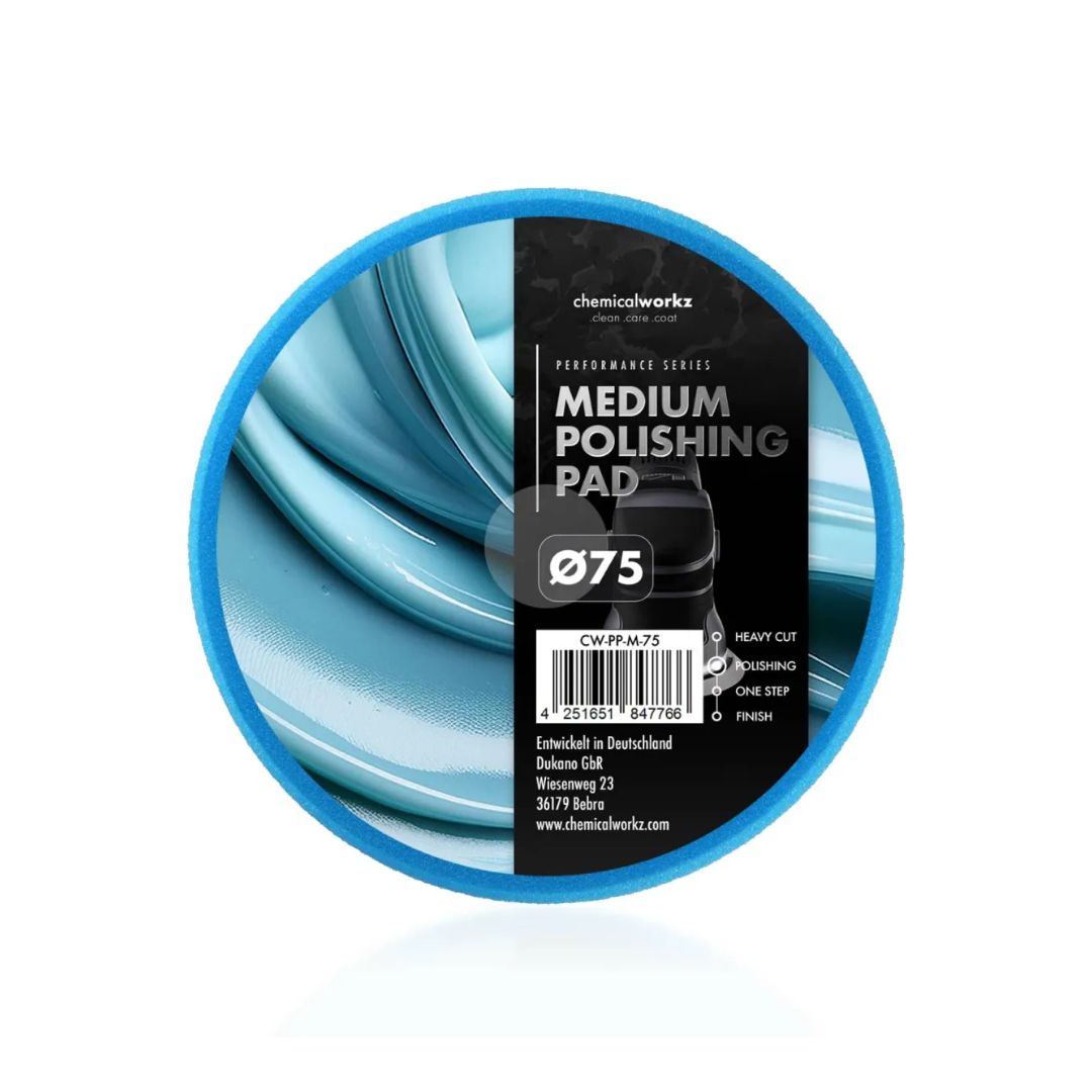 Medium polishing pad with a label on a white background