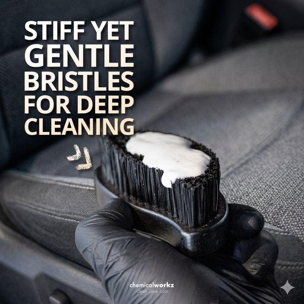 Chemicalworkz Stiff Carpet, Textile and Fabric Brush with seat in the background. Chemicalworkz Ireland