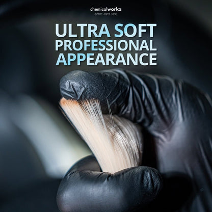 Brush bristles being combed with a black glove, text 'Ultra Soft Professional Appearance' by Chemicalworkz.