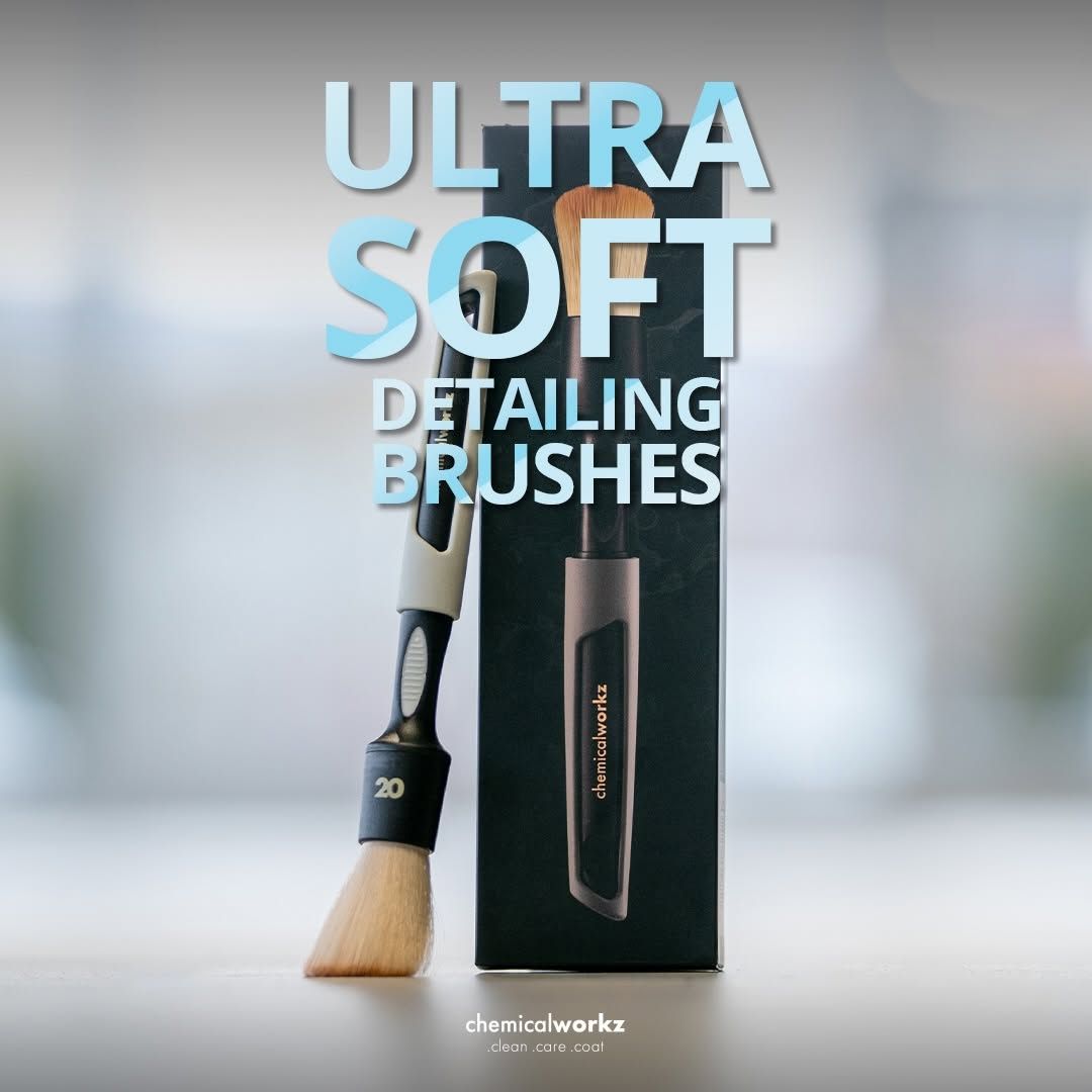 Ultra soft Chemicalworkz detailing brush with packaging on a blurred background