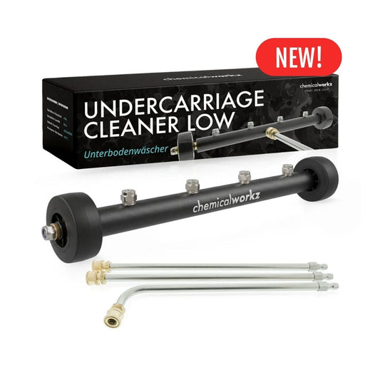 Undercarriage cleaner for lowered cars with packaging labeled 'NEW' on a white background