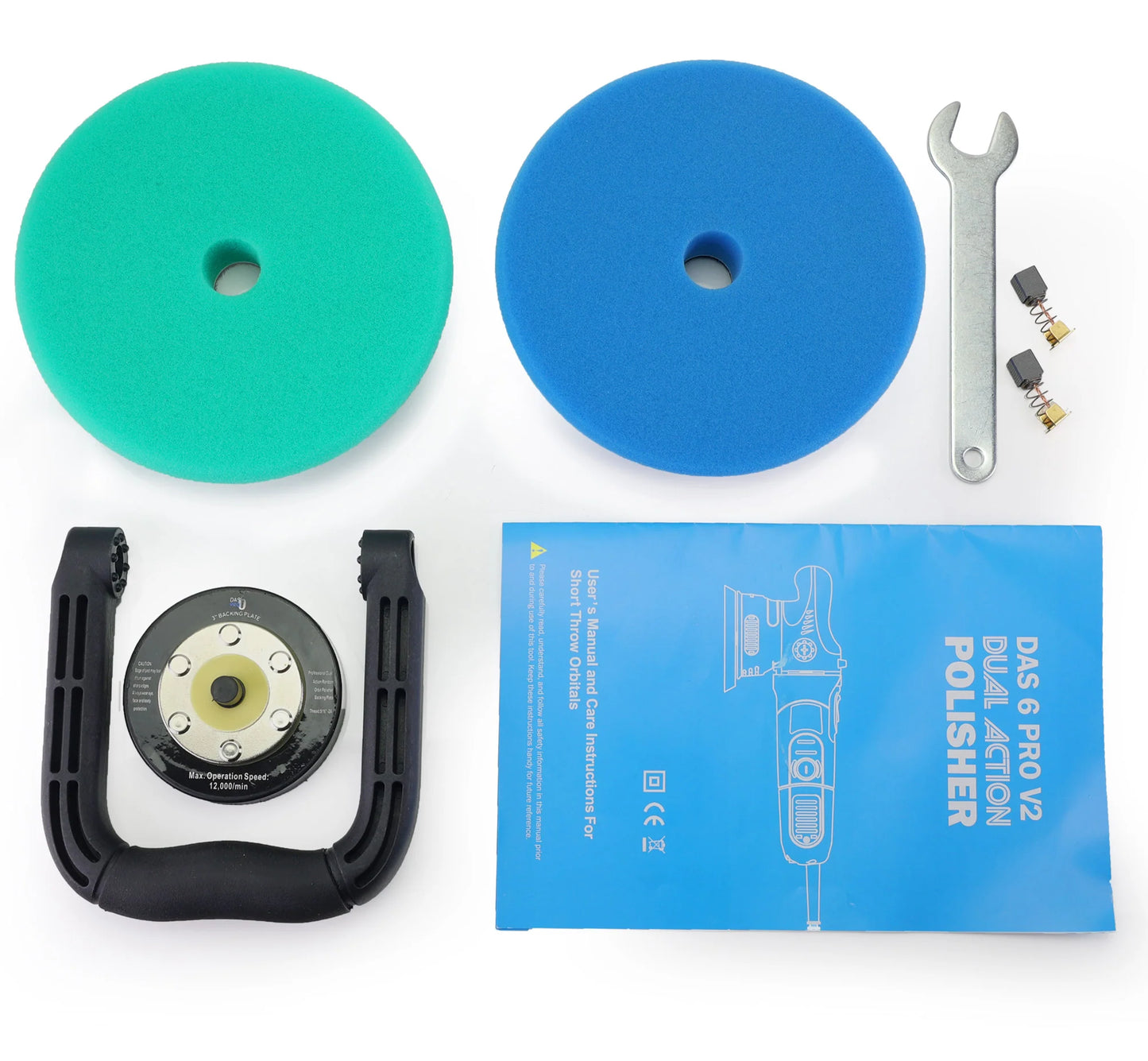 DAS-6 Pro Dual Action Polisher (9mm orbit). blue polisher with pads, backing plate and carry case. DAS polisher Ireland