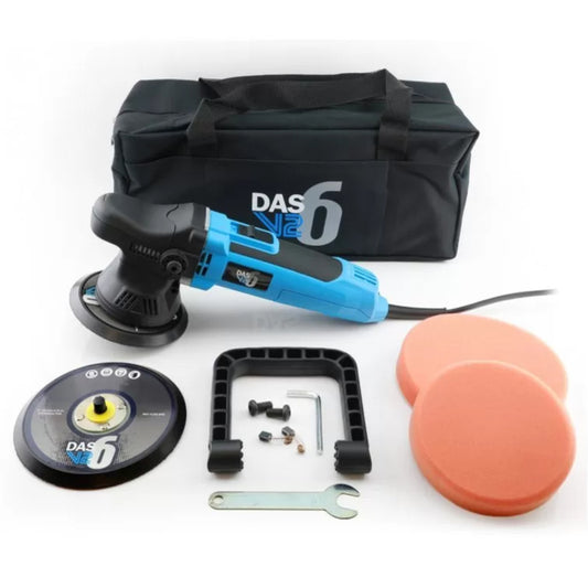 DAS-6 V2 Dual Action Polisher (9mm orbit). blue polisher with pads, backing plate and carry case. DAS polisher Ireland