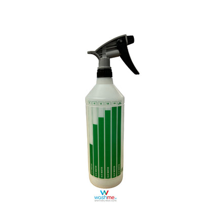 Spray bottles with Heavy Duty Tigger for interior cleaner. Glass Spray bottle. Wheel Cleaner spray bottles. Canyon Spray Trigger. Dilution Measuring Bottle Blue, Red and Green. Dilution Calculation. Labocosmetica Cork Ireland