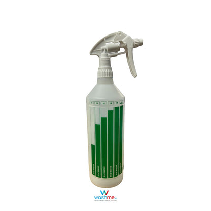 Spray bottles for interior cleaner. Glass Spray bottle. Wheel Cleaner spray bottles. Canyon Spray Trigger. Dilution Measuring Bottle Blue, Red and Green. Dilution Calculation. Labocosmetica Cork Ireland