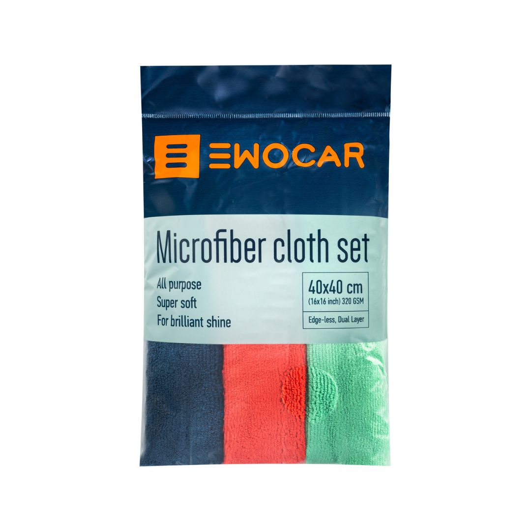 EWOCAR microfiber cloth set packaging on a white background